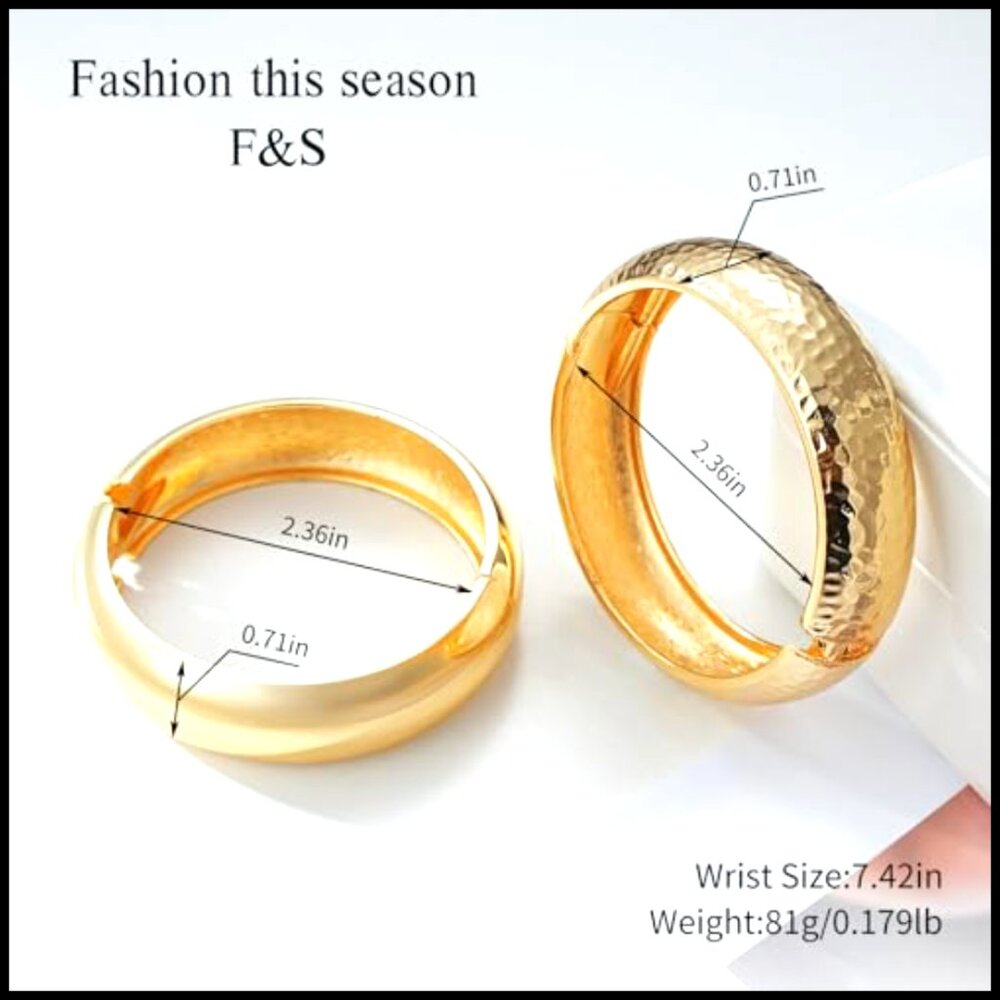 Chunky Gold Cuff Bracelets Set Stackable Statemen… - image 2